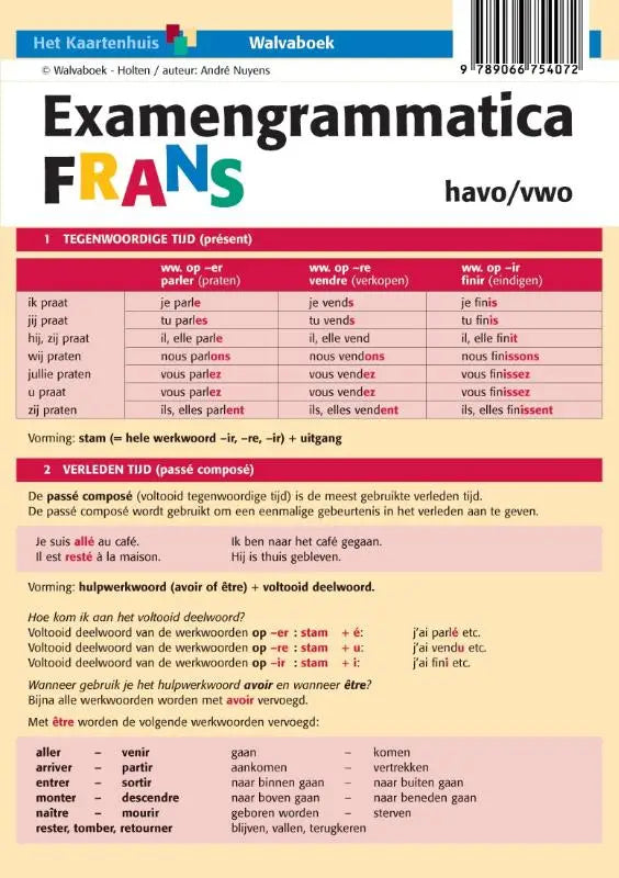 De cover van het examengrammatica frans werkboek voor havo vwo met zwarte en rode tekst op witte achtergrond