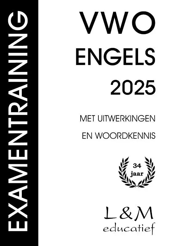 Zwart-wit educatief werkboek examentraining 2025 vwo engels met oplossingen en woordenschat van l&m educatief