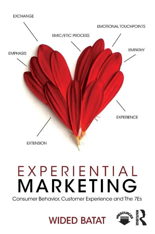 Een levendige rode veerarrangement in de vorm van een hart als cover voor experiential marketing over consumentengedrag en klantbeleving
