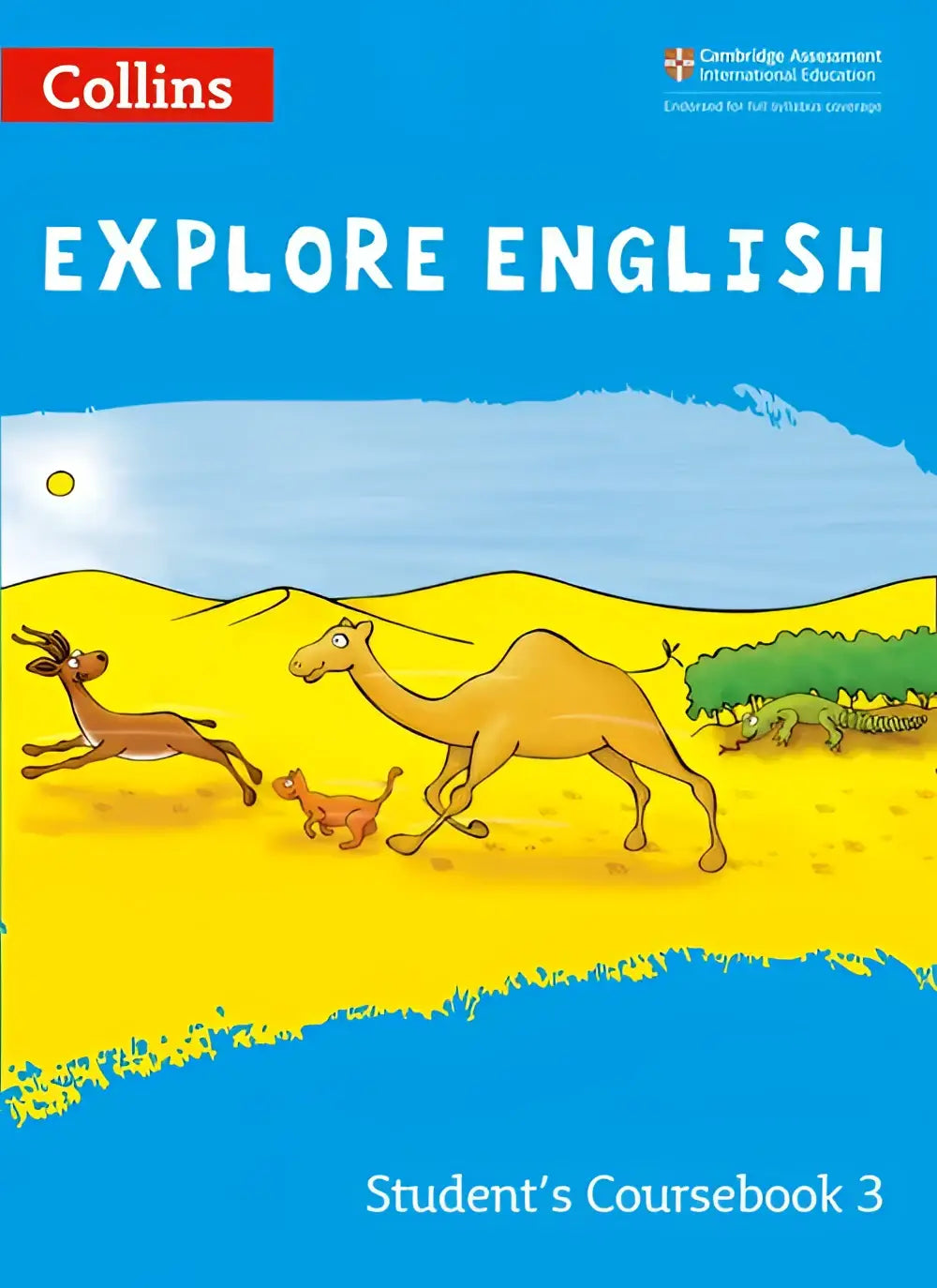 Collins explore english students coursebook 3 second edition met blauwe omslag en dierenillustraties in woestijnlandschap