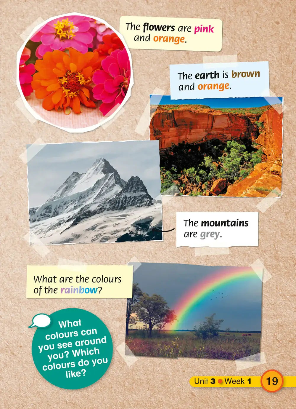 De voorkant van explore english students resource book 1 tweede editie met een kleurrijke afbeelding van roze en oranje zinnia bloemen met gele centra