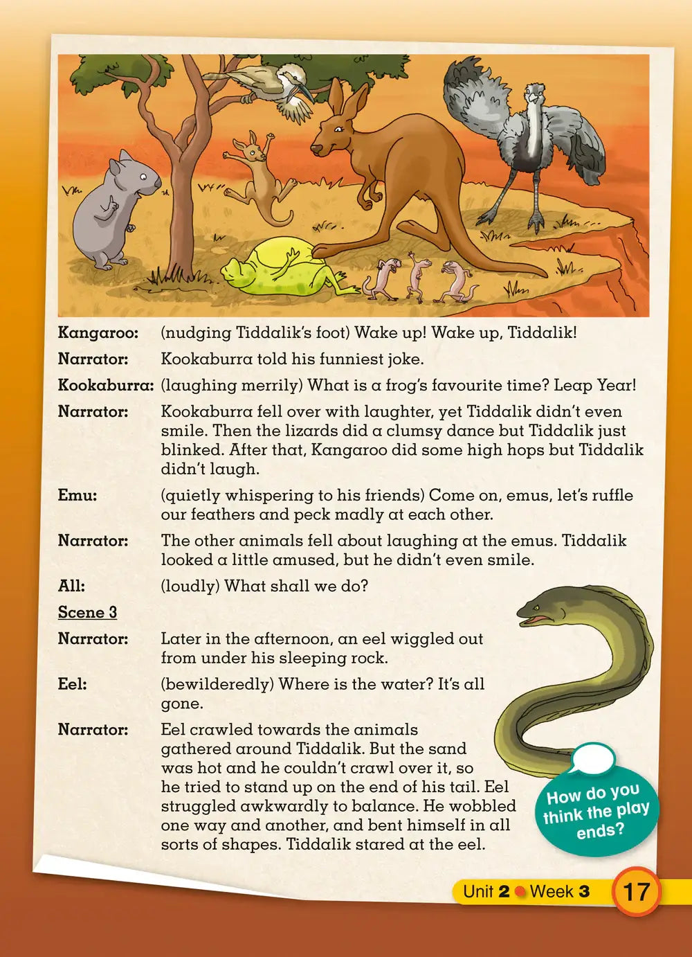 De geïllustreerde paling met een groenachtig bruine lichaam en gladde schubben in collins explore english students resource book 5