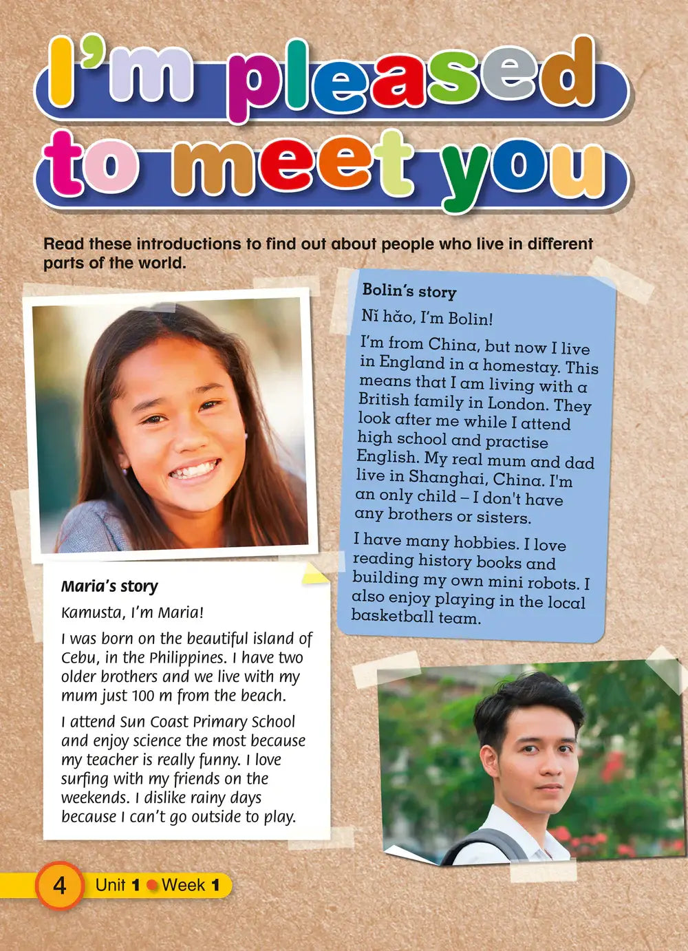 Kleurvolle multicolored i’m pleased to meet you titeltekst met speels lettertype en dikke rand in collins explore english students resource book 5