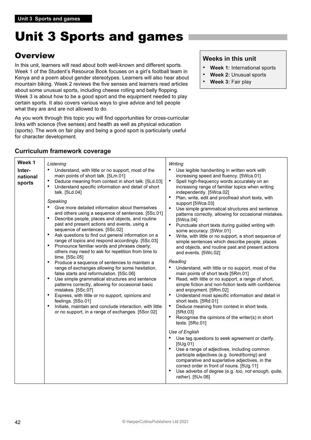 Educatief zwartwit werkblad unit 3 sports and games van collins explore english teacher’s guide 5 in de tweede taal curriculum framework