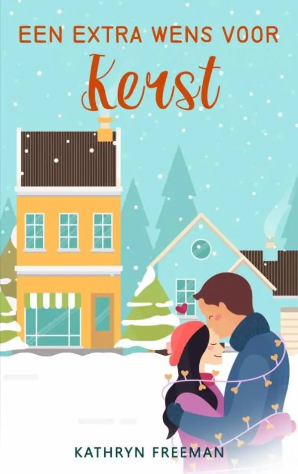 Een extra wens voor kerst met een gezellig winters tafereel van een koppel onder vallende sneeuw en feestverlichting