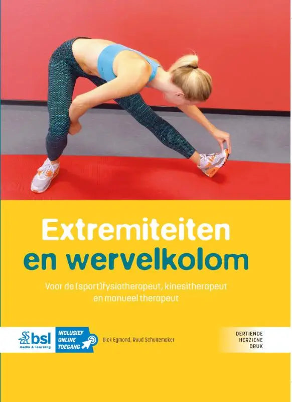 De boekcover van extremiteiten en wervelkolom door dick egmond en ruud schuitemaker met gele achtergrond bsl media