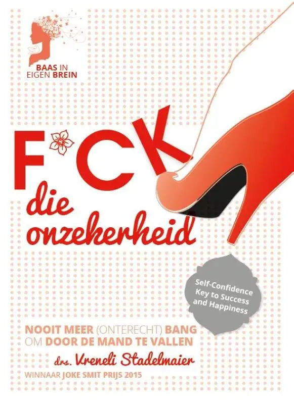 Rood hoge hakken met zwarte zool als gestileerde illustratie op de cover van f*ck die onzekerheid boek