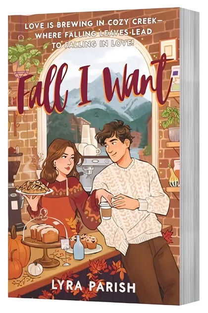 The novel fall i want by lyra parish features a cozy creek setting with stenciled edges and autumn-themed characters
