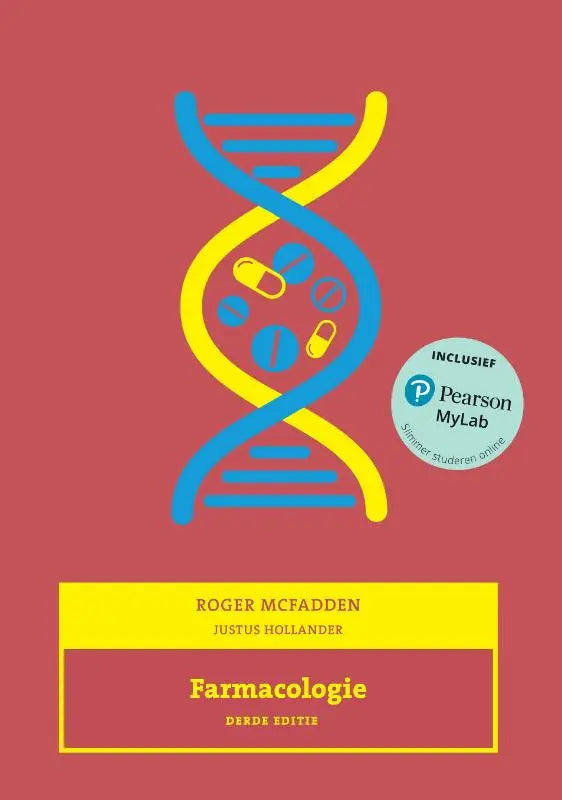 De boekomslag van farmacologie 3e editie door roger mcfadden toont een blauwgele dna helix met mylab nl toegangscode voor hoger onderwijs