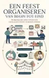 Vintage stijl zwart-wit illustratie poster van een praktische gids feest organiseren een geslaagd feest van hogen toy kind