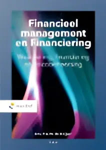 De boekcover van financieel management en financiering toont de titel financieel management en financial accounting in wit op donkerblauwe achtergrond