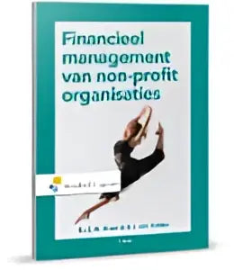 Boekcover financieel management van non-profit organisaties met illustratie van twee figuren op witte achtergrond