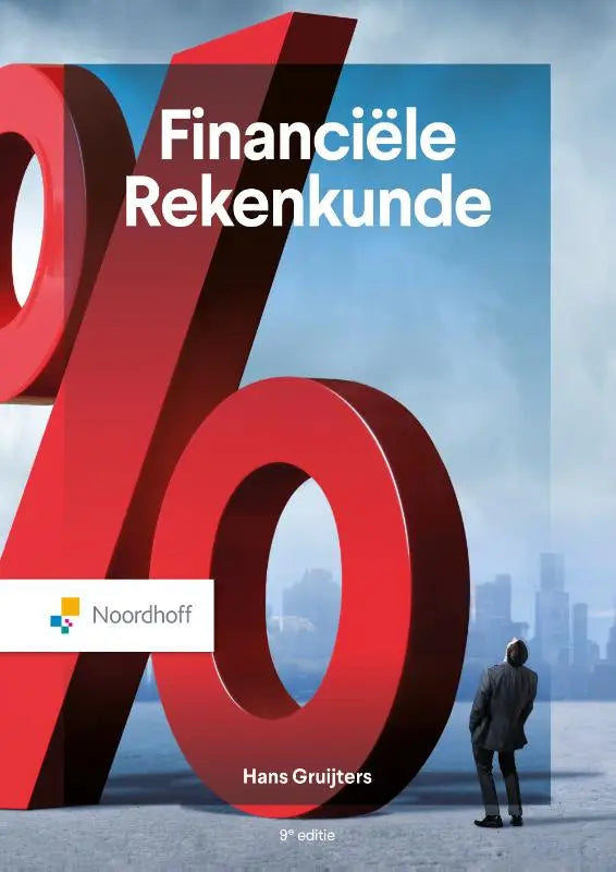 Rode 3d percentage symbool op de omslag van het boek financiële rekenkunde voor finance en berekeningen