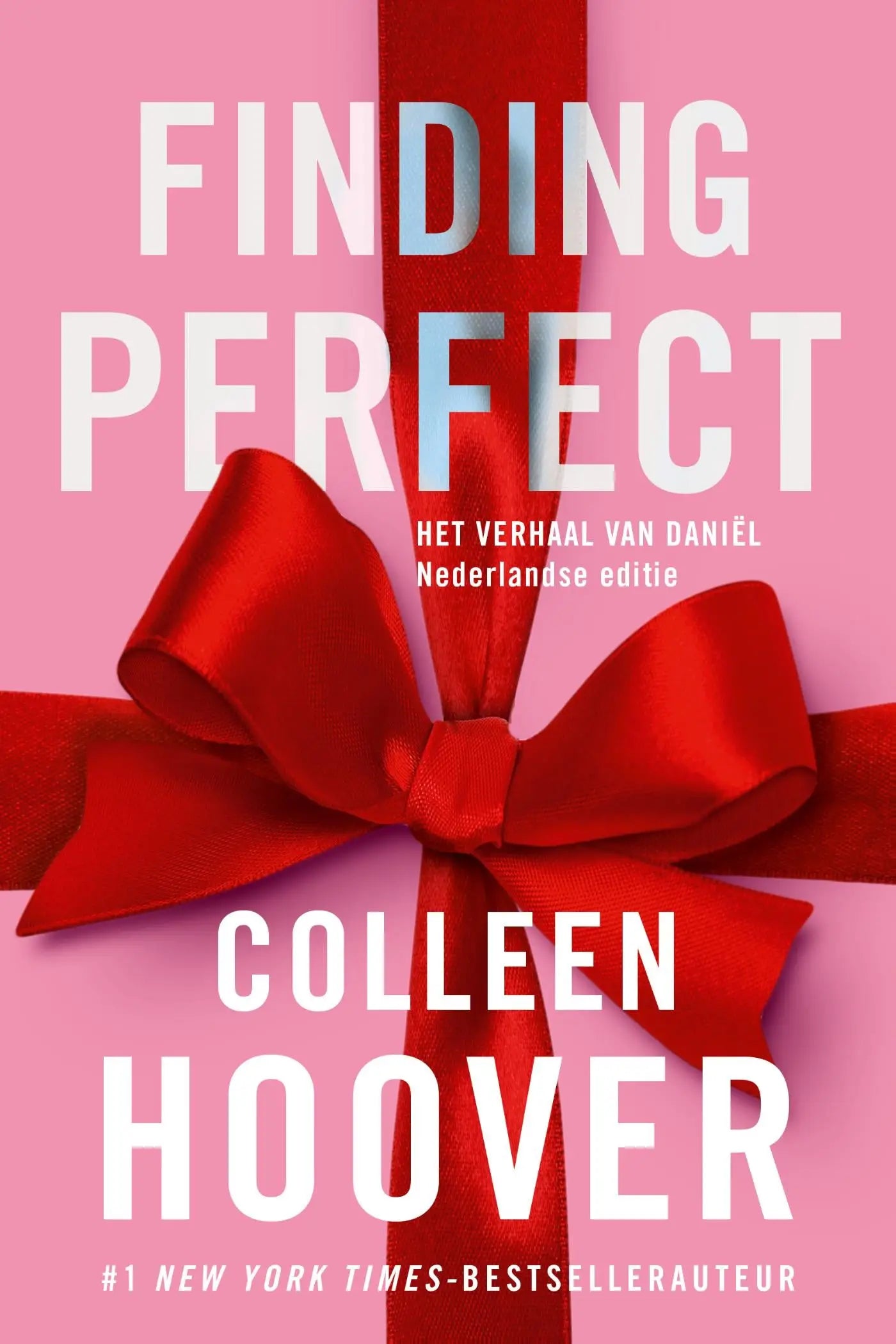 Vibrante rode satijnen strik op zachte roze achtergrond voor finding perfect nederlandstalige paperback van colleen hoover