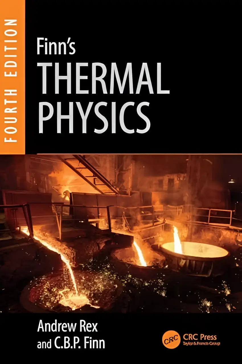 Black hardcover textbook finns thermal physics fourth edition with fiery industrial cover featuring more worked examples