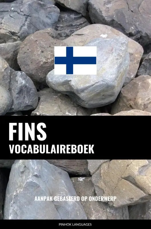 Fins vocabulaireboek met een aanpak gebaseerd op onderwerp afgebeeld met finse vlag sticker op grijze steen