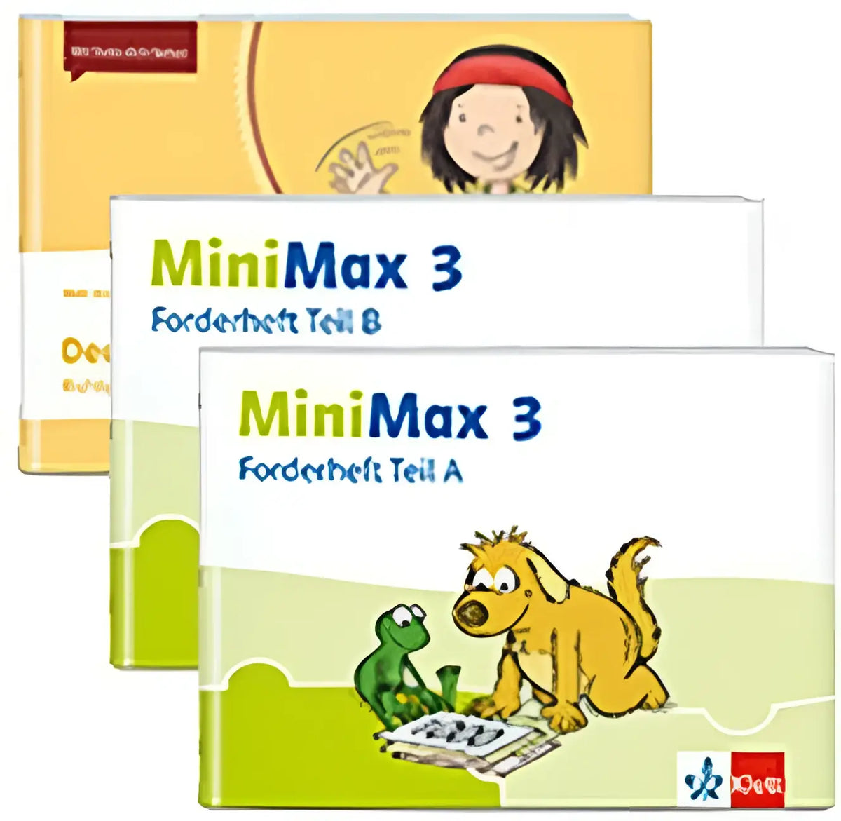 Deutsch kompakt paket mit drei bunte cartoon-illustrationen auf minimax 3 übungshefte im paket covers