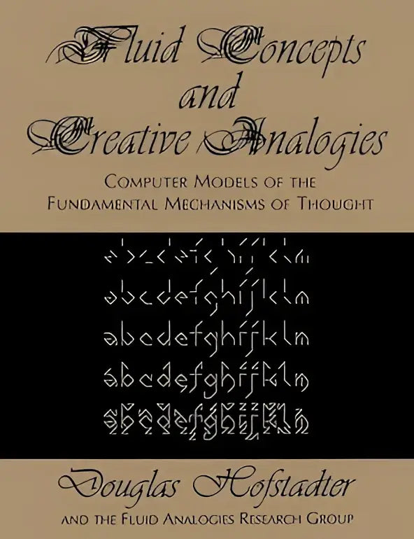 De boekcover van fluid concepts and creative analogies toont de titel in zwarte cursieve letters op een beige achtergrond