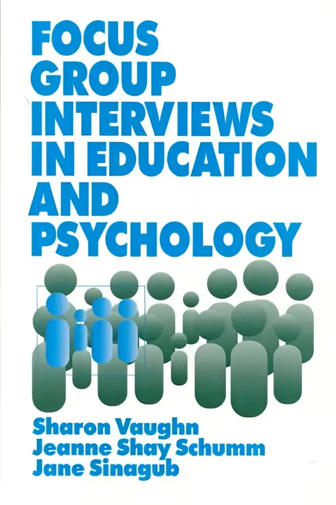 Blauwe en groene gestileerde menselijke figuren op witte achtergrond voor focus group interviews in onderwijs en psychologie