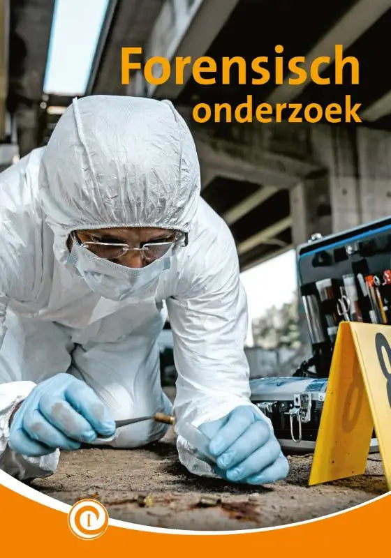 Wit forensisch onderzoekspak met blauwe handschoenen en beschermbril voor jonge lezers