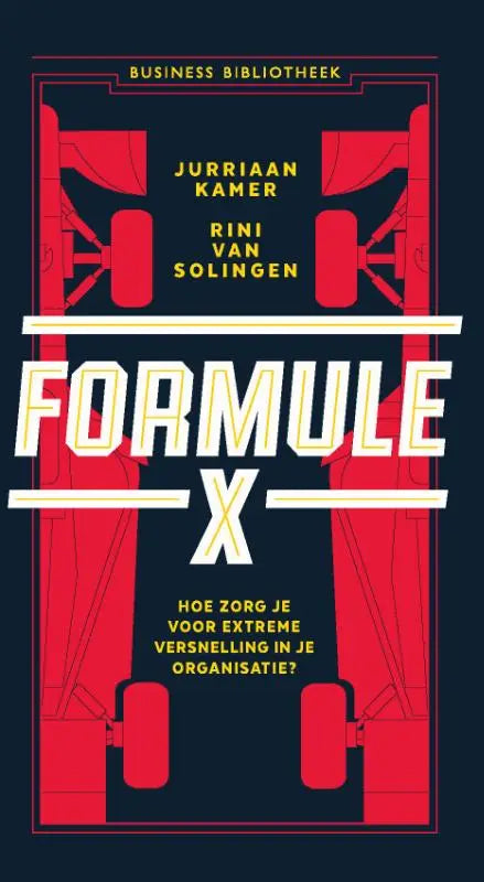 Rode en zwarte graphic boekomslag met witte letters formule x en gestileerde rode raceauto illustraties voor extreme versnelling