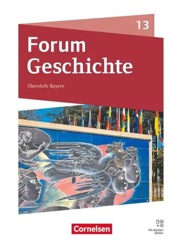 Rood omslagen forum geschichte schoolboek met levendig muurschildering voor oberstufe gymnasium bayern gebruik