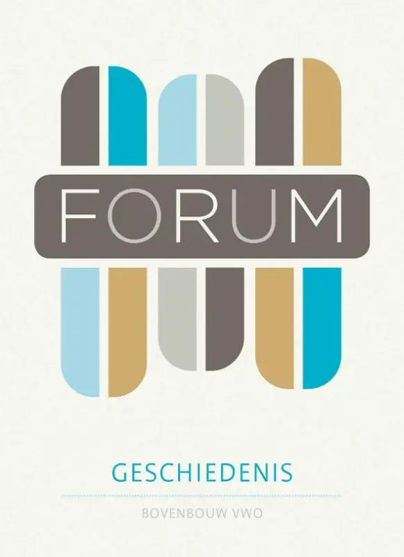 Forum geschiedenis productlogo met moderne abstracte strepen in blauw, grijs en beige tonen