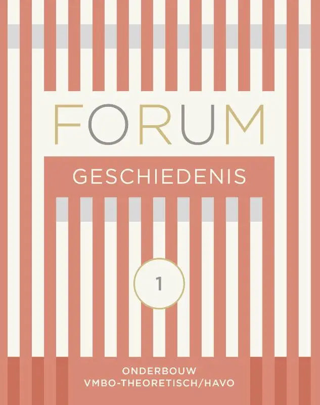 Minimalistisch geschiedenis leerboek forum geschiedenis met verticale zachte koraal en crèmekleurige strepen en elegante gouden en grijze letters