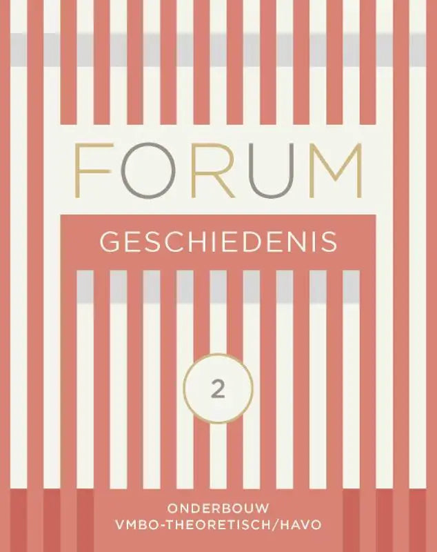 Cover van een roze wit gestreept forum geschiedenis leerboek vmbo theoretisch havo 2 voor geschiedenis onderwijs