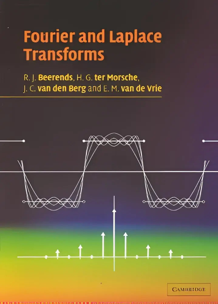 The book cover of fourier and laplace transforms features a gradient background with white line graphs of transforms