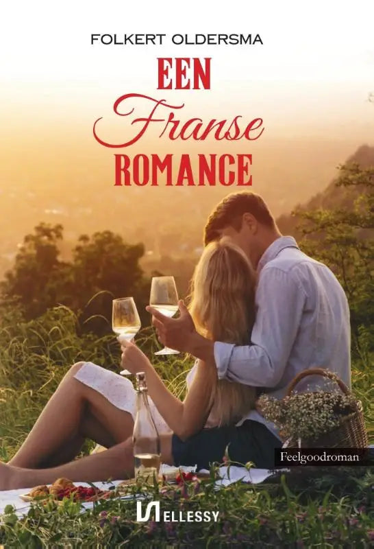 De boekcover van een franse romance door folkert oldersma toont een romantische scène bij zonsondergang