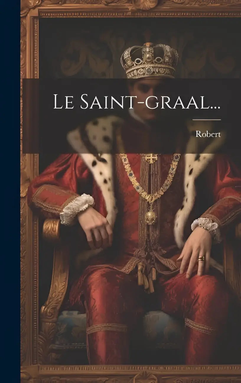 De boekomslag van fre-st-graal toont een koning in rood-goud koninklijk gewaad onder een gouden lijst