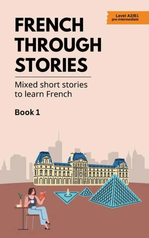 Frans leren met mixed short stories boek 1 met geïllustreerde scènes van parijse bezienswaardigheden en een lezer