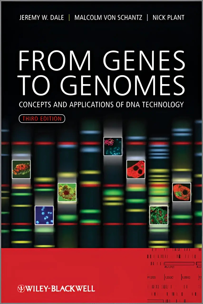 Zwarte en rode hardcover boek van wiley-blackwell getiteld from genes to genomes met focus op concepts and applications van dna technologie