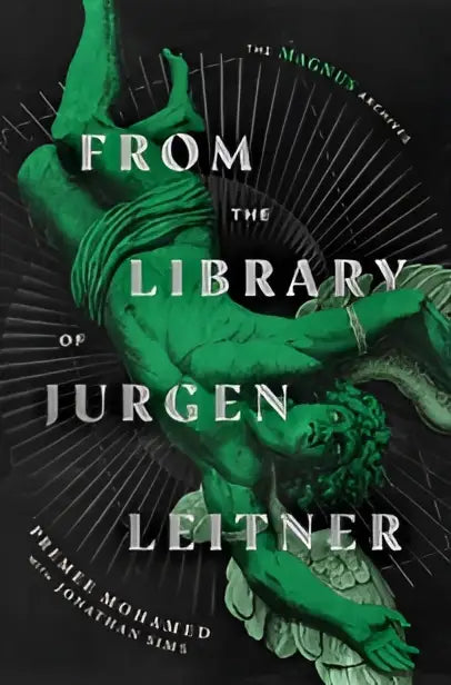 Groen geïllustreerde boekomslag met een bewegend figuur tegen een donkere achtergrond van from the library jurgen leitner