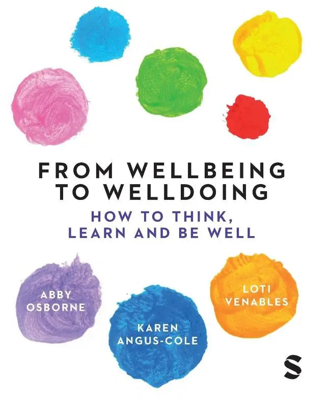 Boekcover van from wellbeing to welldoing met zwarte titel en paarse ondertitel over hoe te denken leren en goed te zijn