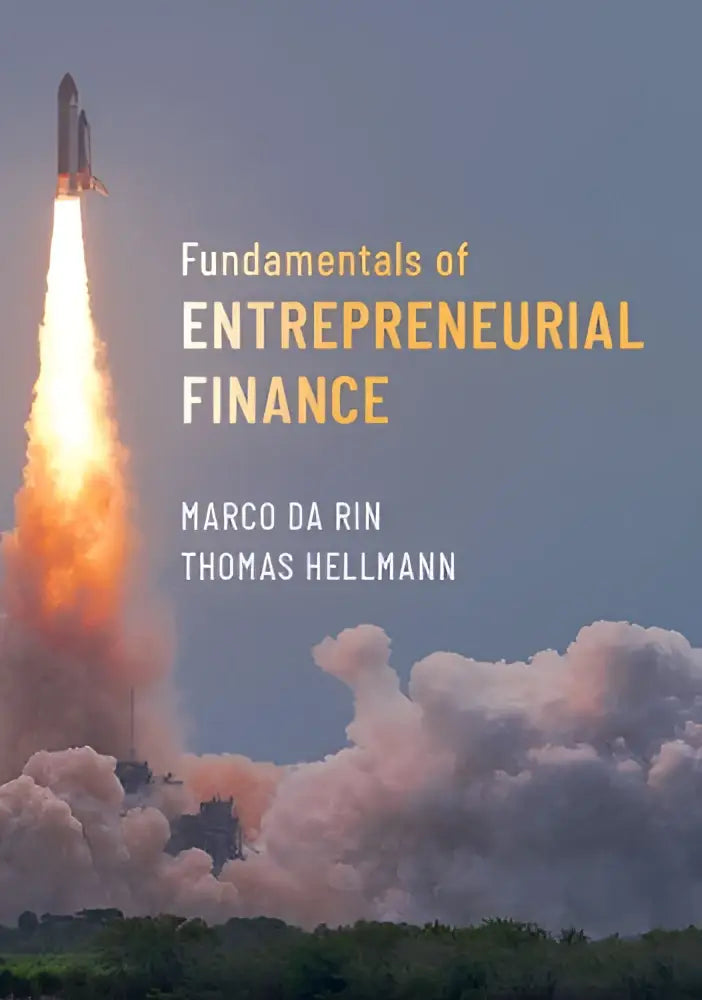 De cover van het boek fundamentals of entrepreneurial finance door marco da rin toont een raket die opstijgt in een bewolkte lucht