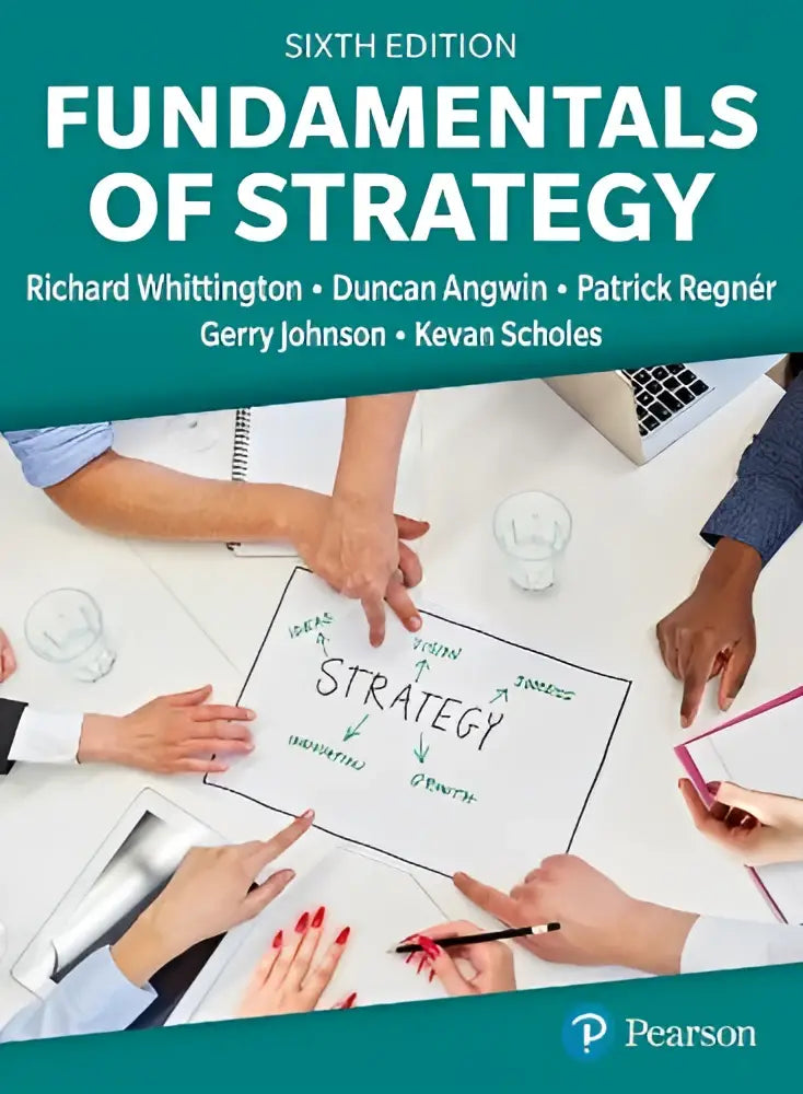 Boek fundamentals of strategy 6th edition door whittington angwin regner johnson en scholes cover in blauw en wit