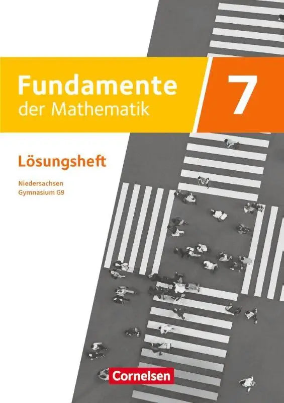 Wiskundewerkboek fundamente der mathematik 7 met zwart-wit zebrapadontwerp en gele oranje titel zum schulbuch