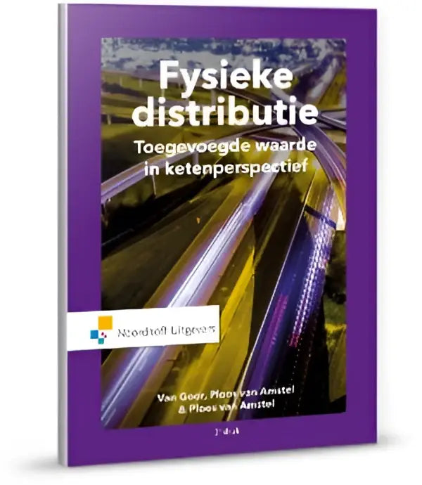 Paarse hardcover boek fysieke distributie van walter ploos met dynamische stadsgevel op de omslag