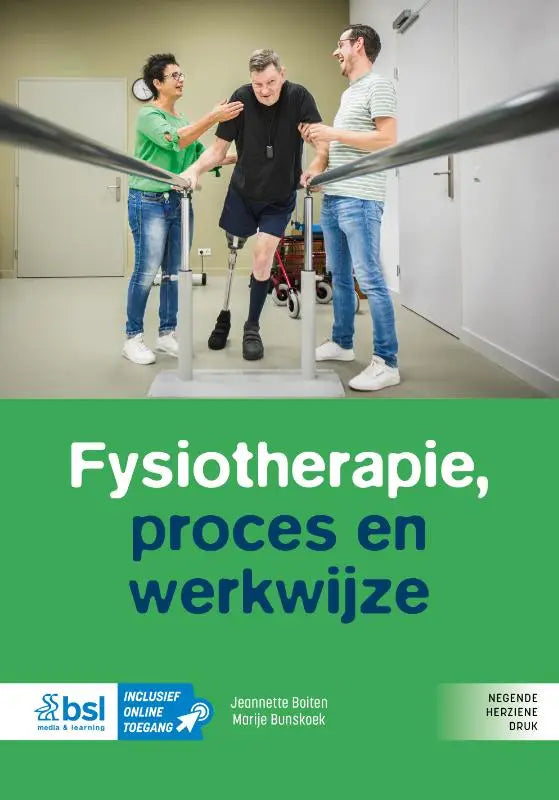Groen boek cover van fysiotherapie proces en werkwijze door jeannette boiten en marije bunskoek bsl media