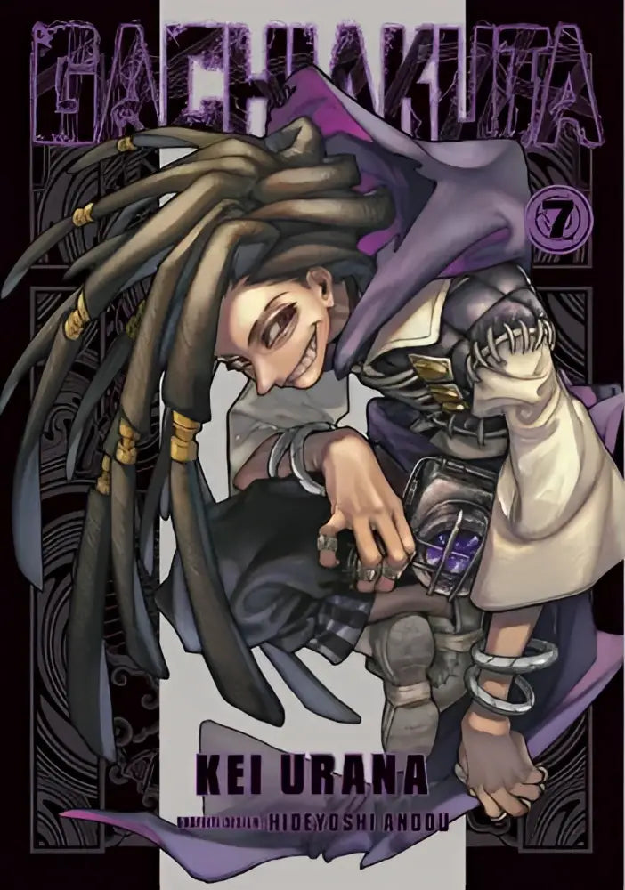 Illustratie van de manga cover gachiakuta 7 met een personage in paars en zwart, in harnas en mantel met lange dreadlocks