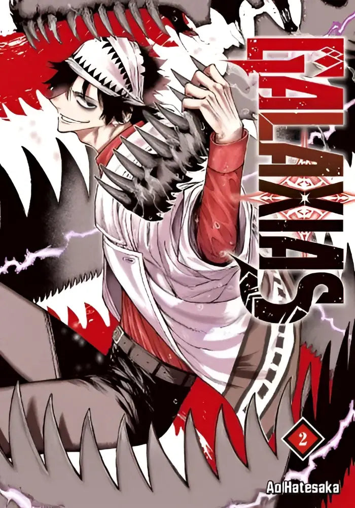 De cover van volume twee van manga fairy tail door Aoi Hatesaka met zwart, wit en rood voor GALAXIAS 2