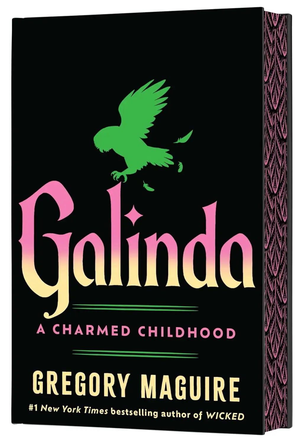 Deluxe limited edition zwarte hardcover van galinda met groene vogel en roze goudkleurige titel van gregory maguire