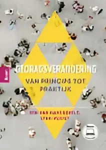Gele driehoekige gedragsverandering logo met zwarte tekst gemakverzending van principe tot praktijk door lynn voogt voor koninklijke boom uitgevers hoger onderwijs