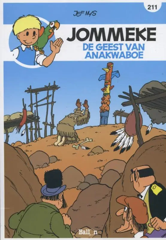 De cover van het jommeke stripboek de geest van anakwaboe door jef nys met kleurrijke illustraties voor jonge lezers
