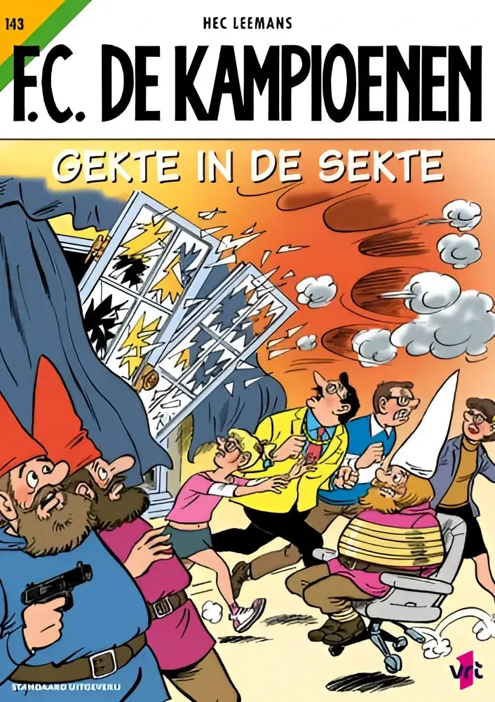 De cover van de graphic novel f.c. in het product getiteld gekte in de sekte met levendige kleuren en illustraties