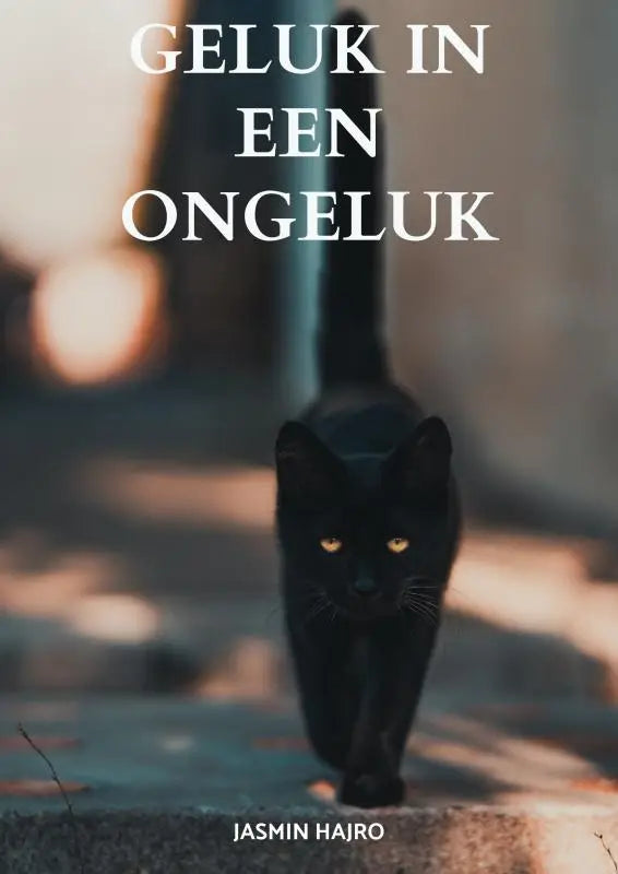 Een glanzende zwarte kat met gouden ogen loopt vooruit in de productfoto geluk in een ongeluk