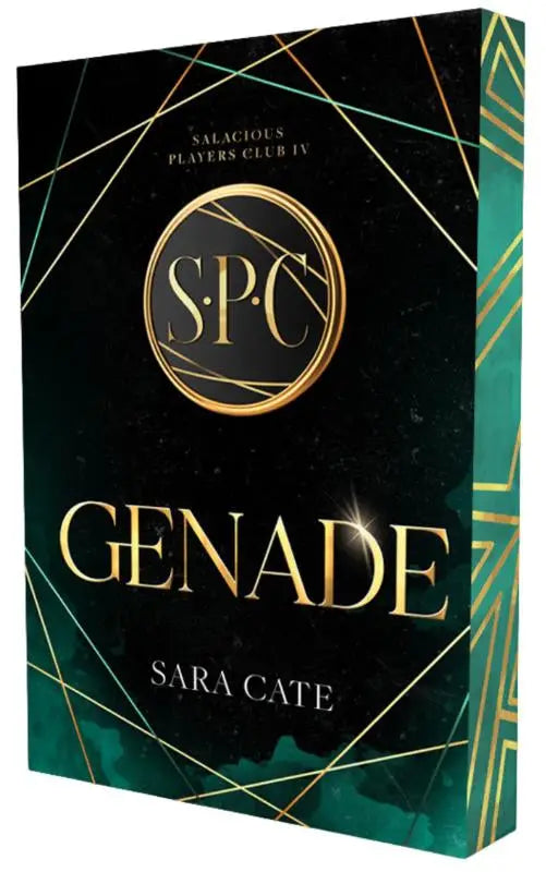 Zwart en teal boekcover met gouden geometrische accenten voor genade door sara cate deel iv van salacious players club dark romance nederlandstalige steamy dark