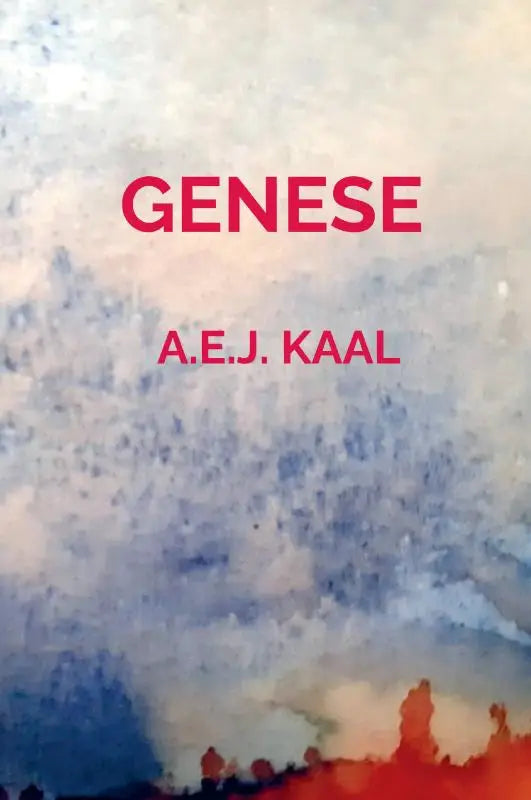 De boekcover van genese door a.e.j. met een minimalistisch ontwerp in zachte kleuren voor literaire lezers